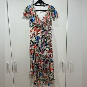 NWT Alice + Olivia Floral Midi Asymmetric Ruffle Dress